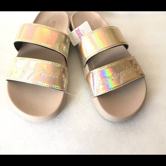 Victoria's Secret Iridescent Double Strap slides small 5-6 - Picture 2 of 4